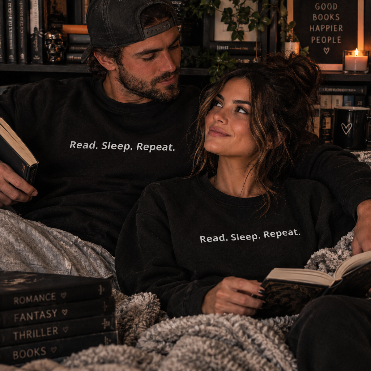 Read.Sleep.Repeat. French terry raglan crewneck